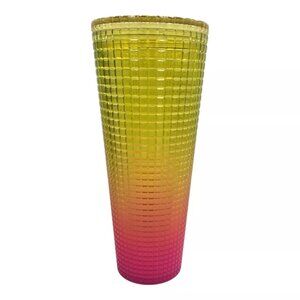 Starbucks Cold Cup Tumbler Venti 24 oz Lemon Pink Gradient Grid